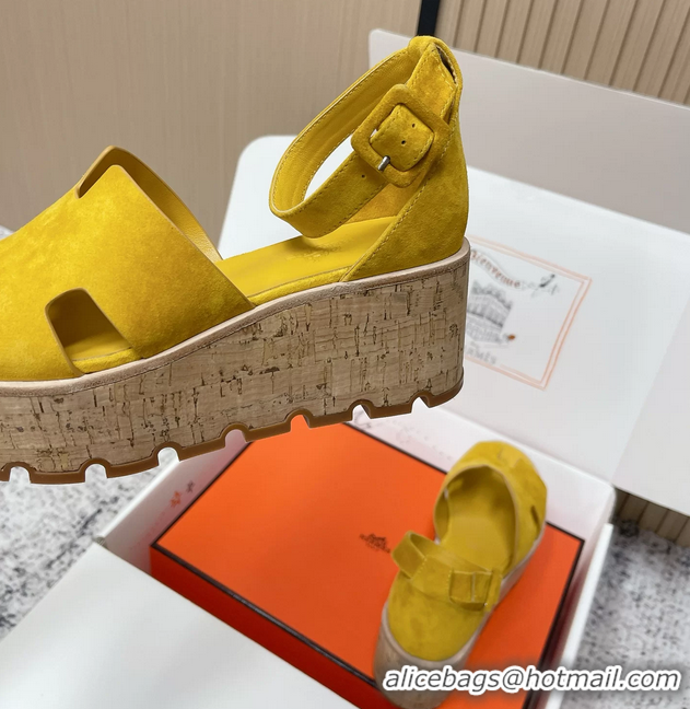 Inexpensive Hermes Luce Platform Sanadls Yellow Suede Leather 6052804