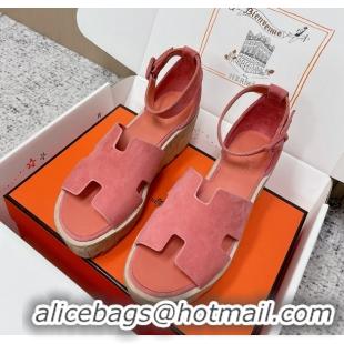 Buy Fashionable Hermes Luce Platform Sanadls Pink Suede Leather 6052804