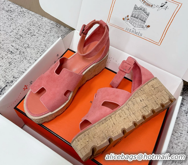 Buy Fashionable Hermes Luce Platform Sanadls Pink Suede Leather 6052804