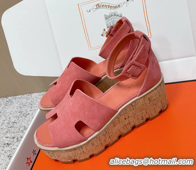 Buy Fashionable Hermes Luce Platform Sanadls Pink Suede Leather 6052804