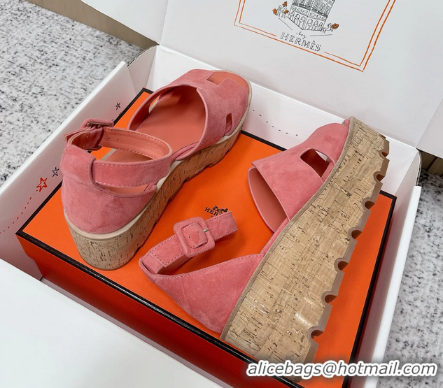 Buy Fashionable Hermes Luce Platform Sanadls Pink Suede Leather 6052804