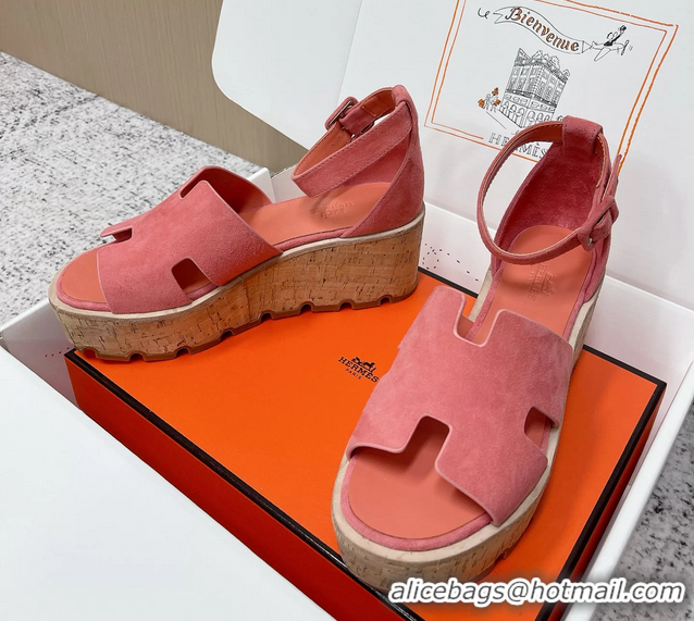 Buy Fashionable Hermes Luce Platform Sanadls Pink Suede Leather 6052804