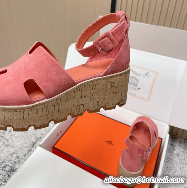 Buy Fashionable Hermes Luce Platform Sanadls Pink Suede Leather 6052804