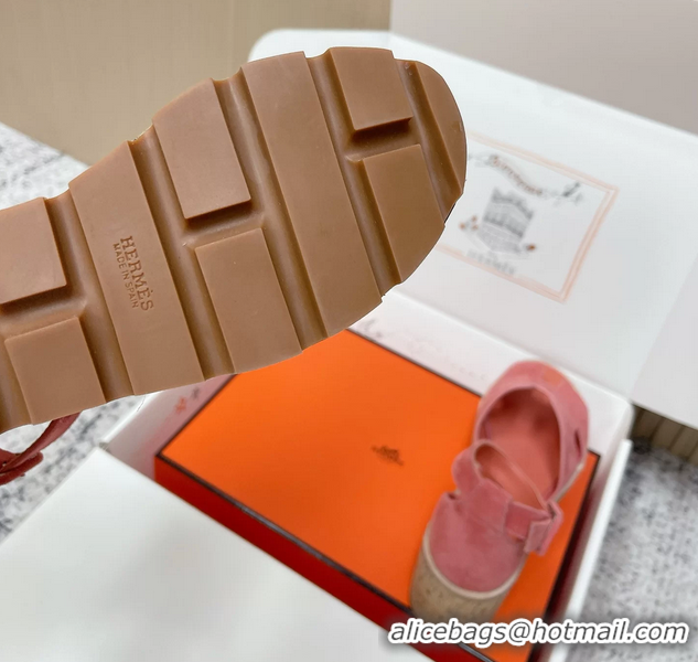 Buy Fashionable Hermes Luce Platform Sanadls Pink Suede Leather 6052804