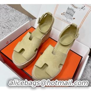 Super Hermes Luce Platform Sanadls Light Green Suede Leather 6052804