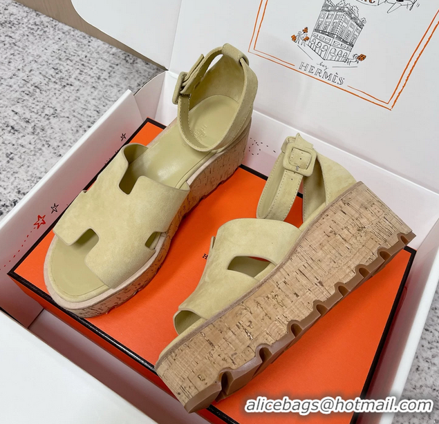 Super Hermes Luce Platform Sanadls Light Green Suede Leather 6052804