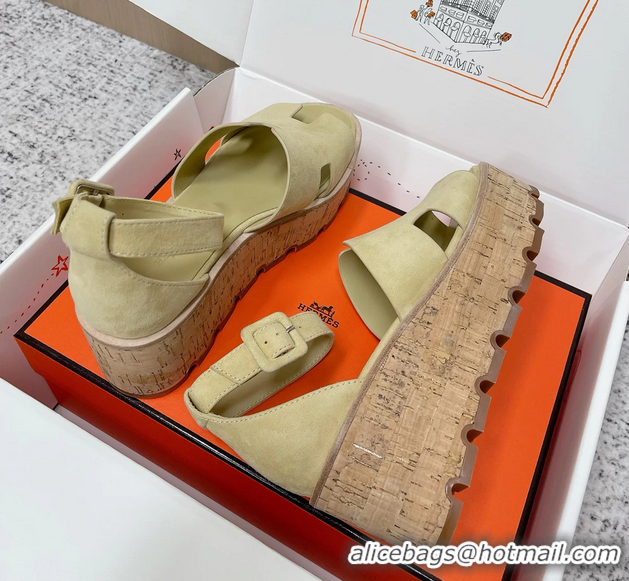 Super Hermes Luce Platform Sanadls Light Green Suede Leather 6052804