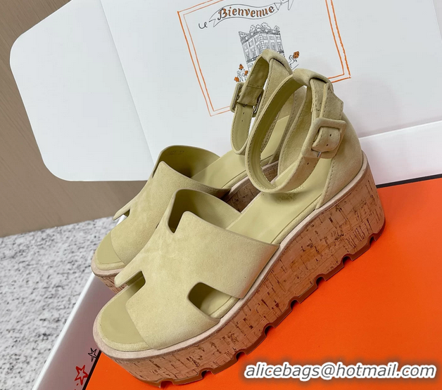 Super Hermes Luce Platform Sanadls Light Green Suede Leather 6052804