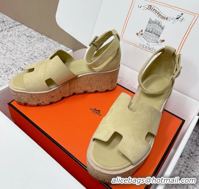 Super Hermes Luce Platform Sanadls Light Green Suede Leather 6052804