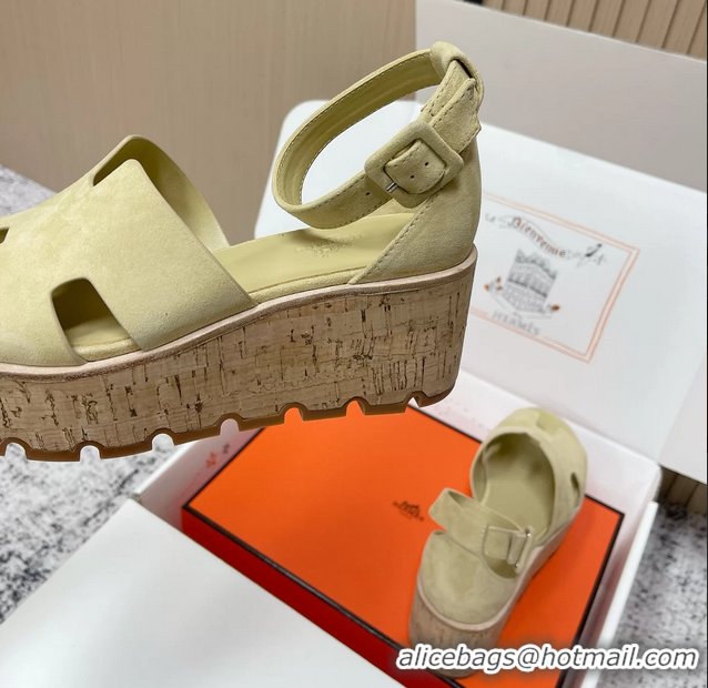Super Hermes Luce Platform Sanadls Light Green Suede Leather 6052804