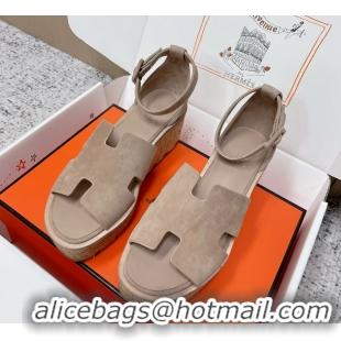 Cheaps Hermes Luce Platform Sanadls Gray Suede Leather 6052804