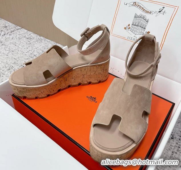 Cheaps Hermes Luce Platform Sanadls Gray Suede Leather 6052804
