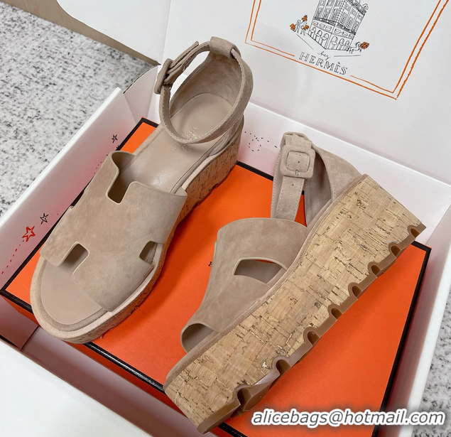 Cheaps Hermes Luce Platform Sanadls Gray Suede Leather 6052804
