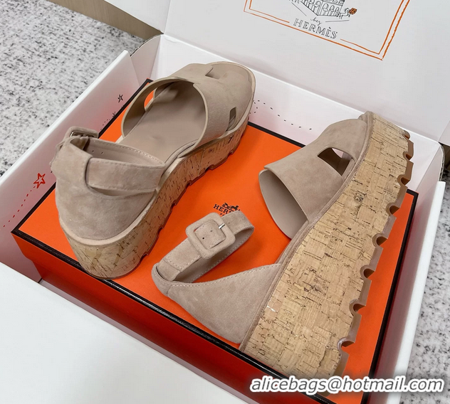 Cheaps Hermes Luce Platform Sanadls Gray Suede Leather 6052804