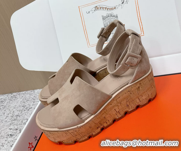 Cheaps Hermes Luce Platform Sanadls Gray Suede Leather 6052804