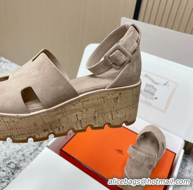 Cheaps Hermes Luce Platform Sanadls Gray Suede Leather 6052804