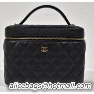 Best Quality Chanel Beauty Vanity Case Top Handle Bag In Quilted Caviar Leather CH5263 Black