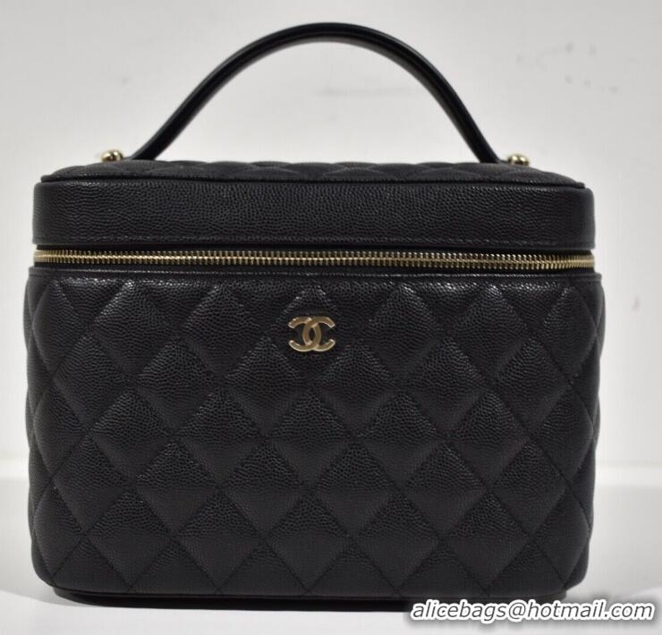 Best Quality Chanel Beauty Vanity Case Top Handle Bag In Quilted Caviar Leather CH5263 Black