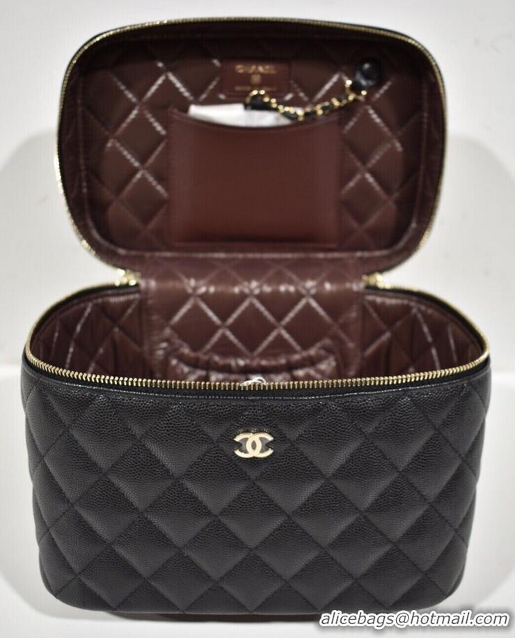 Best Quality Chanel Beauty Vanity Case Top Handle Bag In Quilted Caviar Leather CH5263 Black
