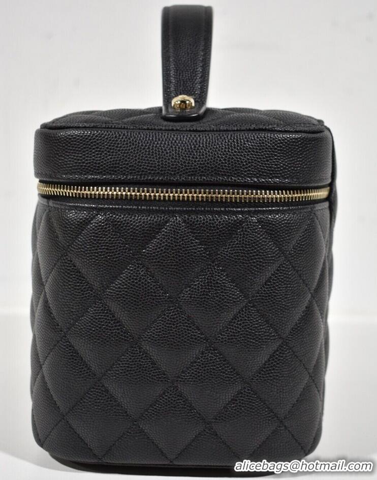 Best Quality Chanel Beauty Vanity Case Top Handle Bag In Quilted Caviar Leather CH5263 Black