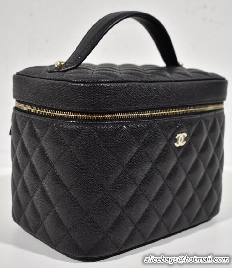 Best Quality Chanel Beauty Vanity Case Top Handle Bag In Quilted Caviar Leather CH5263 Black