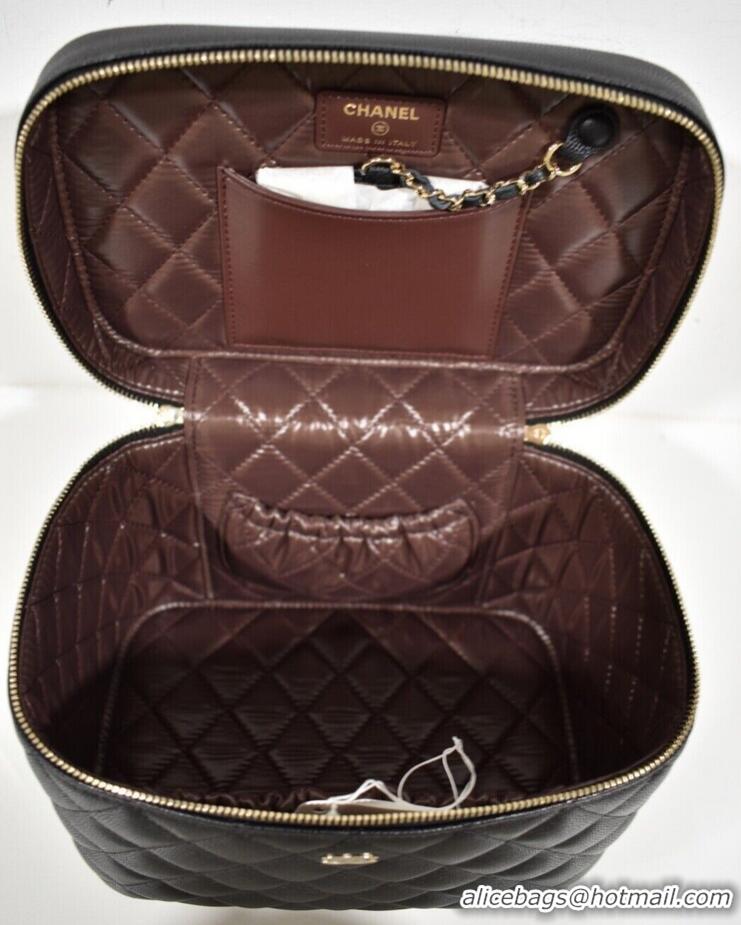 Best Quality Chanel Beauty Vanity Case Top Handle Bag In Quilted Caviar Leather CH5263 Black