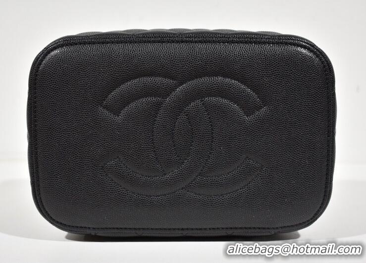 Best Quality Chanel Beauty Vanity Case Top Handle Bag In Quilted Caviar Leather CH5263 Black