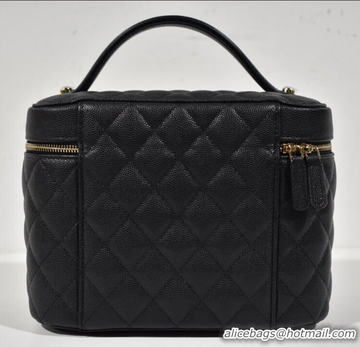 Best Quality Chanel Beauty Vanity Case Top Handle Bag In Quilted Caviar Leather CH5263 Black