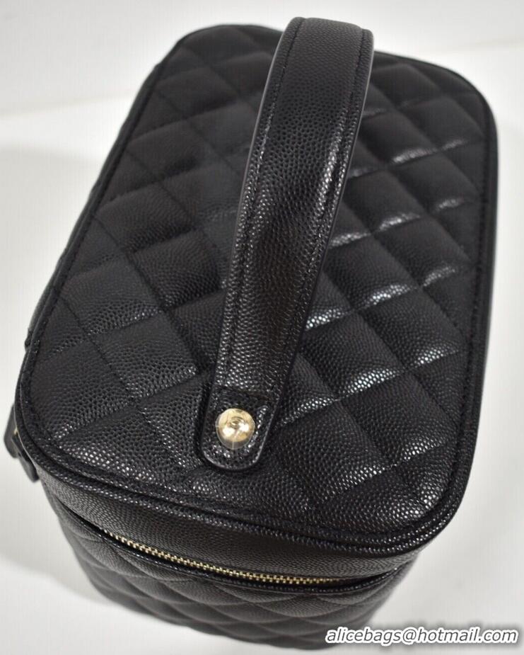 Best Quality Chanel Beauty Vanity Case Top Handle Bag In Quilted Caviar Leather CH5263 Black