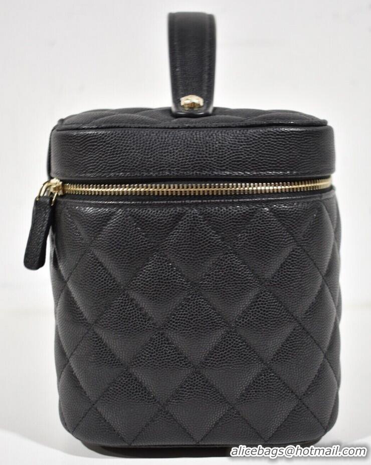 Best Quality Chanel Beauty Vanity Case Top Handle Bag In Quilted Caviar Leather CH5263 Black