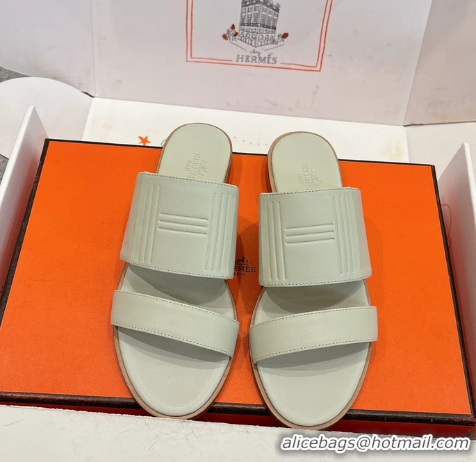 Feminine Hermes Mona Cream Calfskin Leather Flat Slides Sandals 6053001
