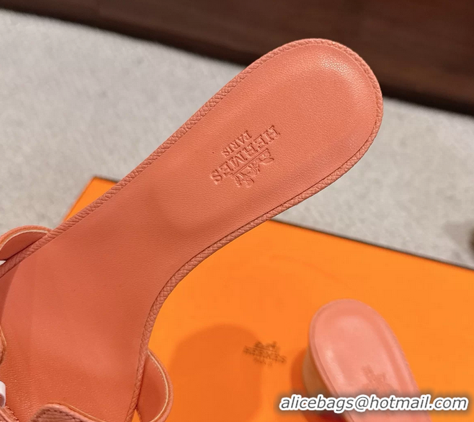 Comfortable Hermes H Oran Kelly Buckle Heeled Slides Sandals Light Pink Calfskin Leather 50MM 6053002