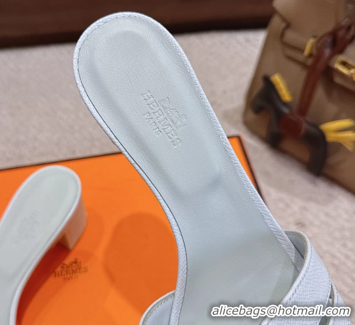 Durable Hermes H Oran Kelly Buckle Heeled Slides Sandals Light Blue Calfskin Leather 50MM 6053002
