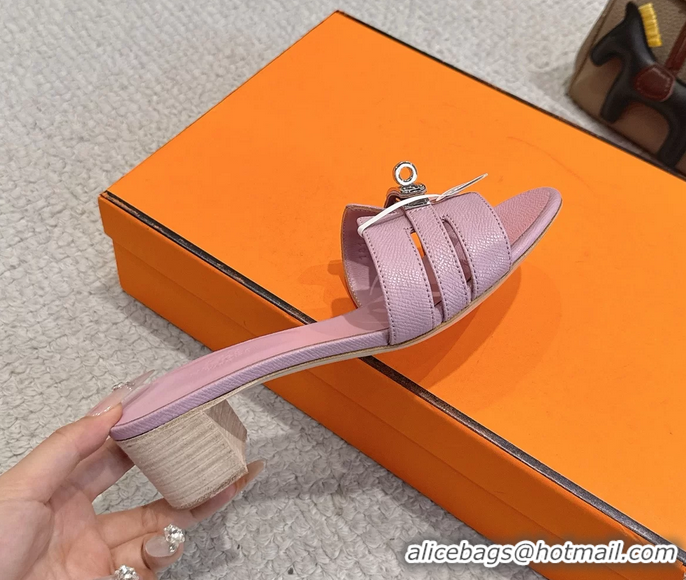 Big Enough Hermes H Oran Kelly Buckle Heeled Slides Sandals Pink Calfskin Leather 50MM 6053101