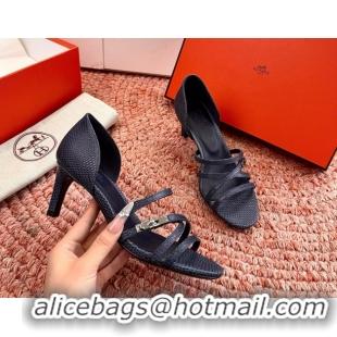 Good Looking Hermes Lipstick High Heeled Sandals Purple Shiny Lizard Leather 65MM 6053102
