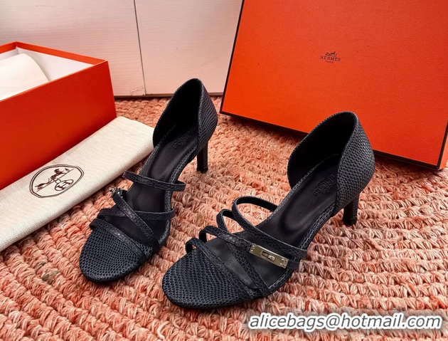 Good Looking Hermes Lipstick High Heeled Sandals Purple Shiny Lizard Leather 65MM 6053102
