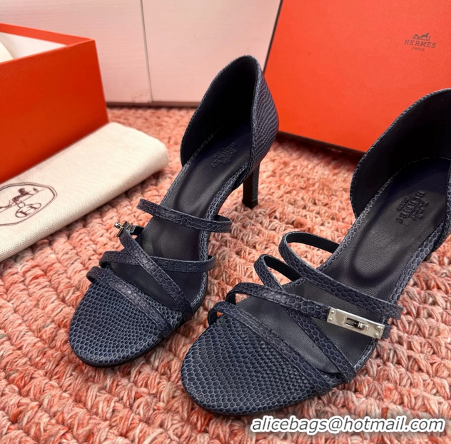Good Looking Hermes Lipstick High Heeled Sandals Purple Shiny Lizard Leather 65MM 6053102