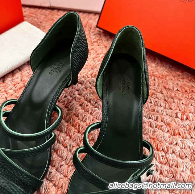 Fashion Hermes Lipstick High Heeled Sandals Green Shiny Lizard Leather 65MM 6053102