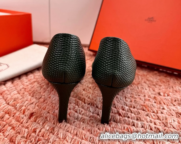 Fashion Hermes Lipstick High Heeled Sandals Green Shiny Lizard Leather 65MM 6053102