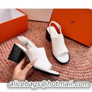 Fashion Hermes Mailys Heeled Slingback Sandals White Calfskin Leather 70MM 6053103