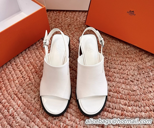 Fashion Hermes Mailys Heeled Slingback Sandals White Calfskin Leather 70MM 6053103