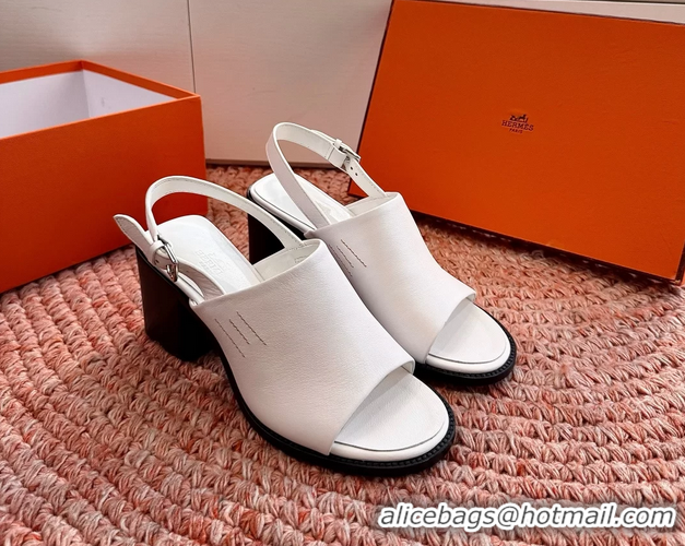 Fashion Hermes Mailys Heeled Slingback Sandals White Calfskin Leather 70MM 6053103
