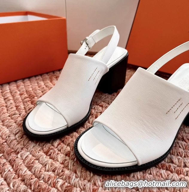 Fashion Hermes Mailys Heeled Slingback Sandals White Calfskin Leather 70MM 6053103