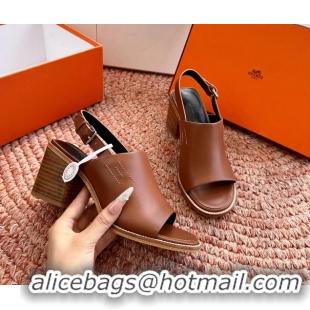 Cheapest Hermes Mailys Heeled Slingback Sandals Brown Calfskin Leather 70MM 6053103