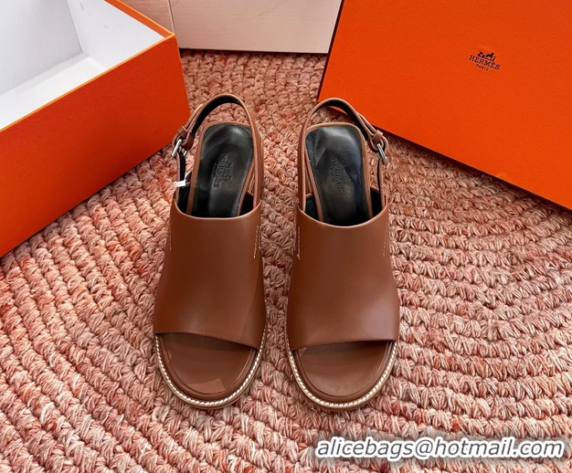 Cheapest Hermes Mailys Heeled Slingback Sandals Brown Calfskin Leather 70MM 6053103