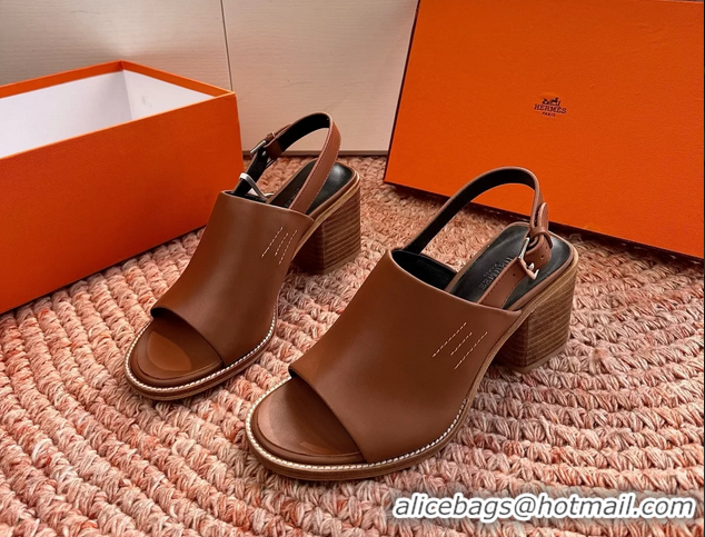 Cheapest Hermes Mailys Heeled Slingback Sandals Brown Calfskin Leather 70MM 6053103
