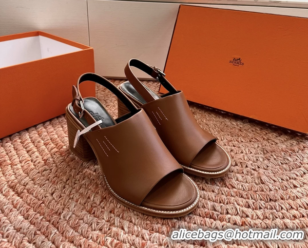 Cheapest Hermes Mailys Heeled Slingback Sandals Brown Calfskin Leather 70MM 6053103
