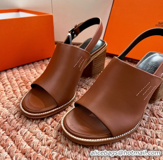 Cheapest Hermes Mailys Heeled Slingback Sandals Brown Calfskin Leather 70MM 6053103