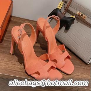 Big Discount Hermes Holy High Heeled Sandals Light Orange Calf Leather 105MM 6053104