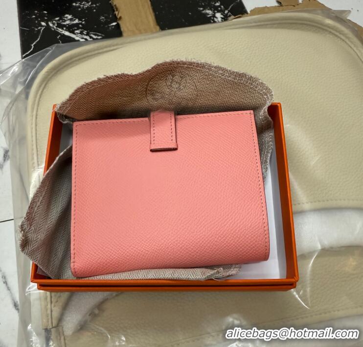 Good Quality HERMES BEARN SHORT WALLET IN ORIGINAL EPSOM LEATHER H945116 Pink